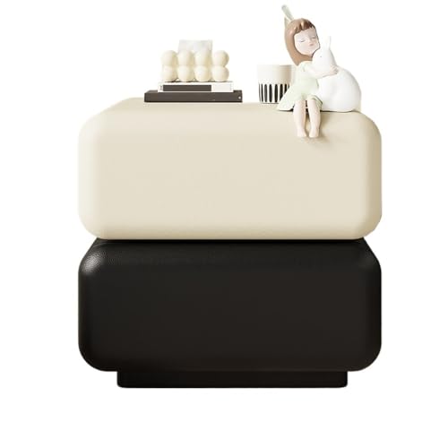 Storage Nachttisch aus Holz, weiß, schwarz, for den Haushalt, Schlafzimmer, Aufbewahrung, Doppelschublade, Organizer, Sideboard, kann um 360 ° gedreht Werden Shelf(Groß) von XTJS56QB