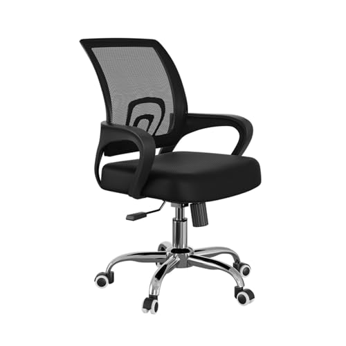 XTJS56QB Hohe Rückenlehne Bequemer Bürostuhl for Zuhause, bequemer Gaming-Drehstuhl, ergonomischer Stuhl mit Netzgewebe und mittlerer Rückenlehne Einstellbar(Schwarz) von XTJS56QB