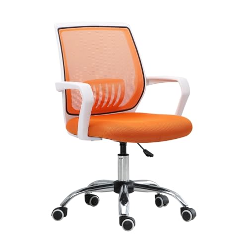 XTJS56QB Hohe Rückenlehne Bürostuhl, Netzrückenlehne, Drehbarer Bürostuhl, Konferenzraumstuhl mit Lordosenstütze und festen Armlehnen Einstellbar(Orange) von XTJS56QB