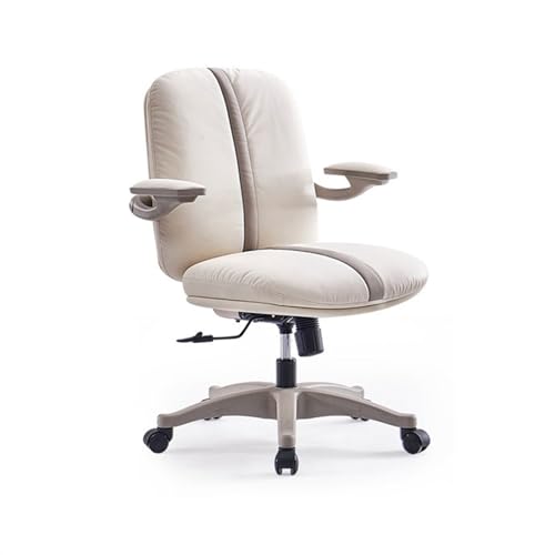 XTJS56QB Hohe Rückenlehne Bürostuhl aus Mikrofaserleder mit gepolsterten, hochklappbaren Armlehnen, ergonomischer Schreibtischstuhl for Zuhause, Arbeitszimmer, Drehstuhl, Rollstuhl, weiß Einstellbar von XTJS56QB