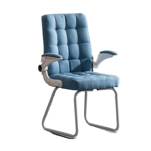 XTJS56QB Hohe Rückenlehne Bürostuhl for zu Hause mit Stoffkissen, bequemer und weicher Schreibtischstuhl, mittelhohe Rückenlehne, Bürostuhl mit Metallfuß, ohne Rollen Einstellbar(Blue) von XTJS56QB