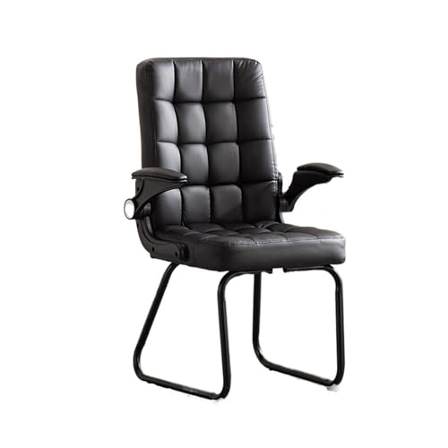 XTJS56QB Hohe Rückenlehne Bürostuhl for zu Hause mit Stoffkissen, bequemer und weicher Schreibtischstuhl, mittelhohe Rückenlehne, Bürostuhl mit Metallfuß, ohne Rollen Einstellbar(Schwarz) von XTJS56QB