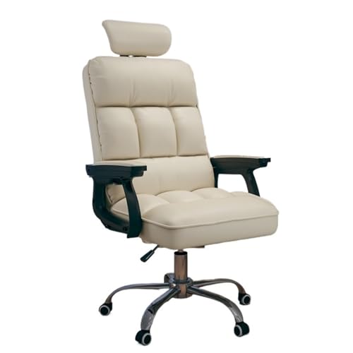 XTJS56QB Hohe Rückenlehne Chefsessel Bürostuhl PU-Leder Computer-Schreibtischstuhl, höhenverstellbar, Schwenkräder Einstellbar(Weiß) von XTJS56QB