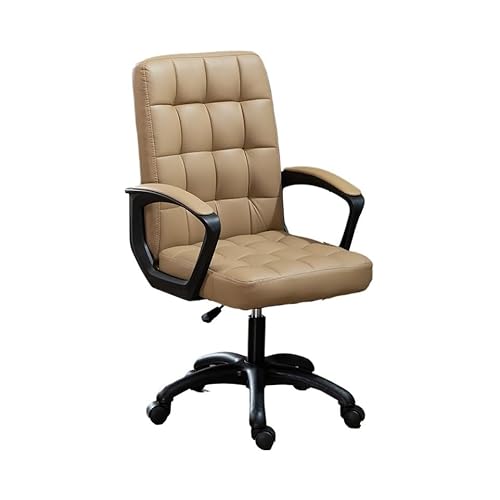 XTJS56QB Hohe Rückenlehne Drehbarer, weicher Schreibtischstuhl aus PU-Leder mit gepolstertem Sitz und Armlehnen, gepolsterter Bürostuhl mit höhenverstellbarer mittlerer Rückenlehne Einstellbar(Beige) von XTJS56QB