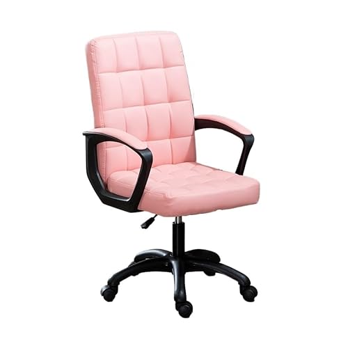 XTJS56QB Hohe Rückenlehne Drehbarer, weicher Schreibtischstuhl aus PU-Leder mit gepolstertem Sitz und Armlehnen, gepolsterter Bürostuhl mit höhenverstellbarer mittlerer Rückenlehne Einstellbar(Pink) von XTJS56QB