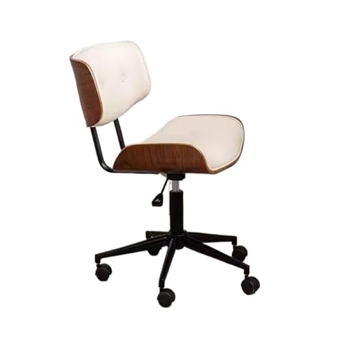 XTJS56QB Hohe Rückenlehne Drehbarer Bürostuhl mit verstellbarem Retro-Leder, bequemer Kleiner Bürostuhl aus Holz, geeignet for das Büro zu Hause Einstellbar(Weiß) von XTJS56QB