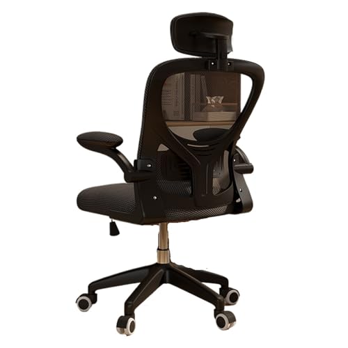 XTJS56QB Hohe Rückenlehne Ergonomischer Bürostuhl mit hoher Rückenlehne, Kopfstütze, Executive-Stuhl, Nylonrädern und verstellbaren Armlehnen, Netz-Rollstuhl Einstellbar(Schwarz) von XTJS56QB