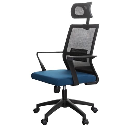 XTJS56QB Hohe Rückenlehne Ergonomischer Netzstuhl mit hoher Rückenlehne, Lendenwirbelstütze und Verstellbarer Kopfstütze. Rollbarer Arbeitsdrehstuhl Einstellbar(Blue) von XTJS56QB