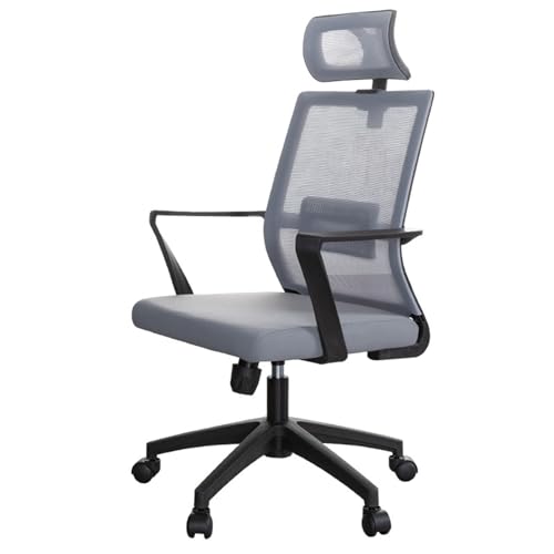 XTJS56QB Hohe Rückenlehne Ergonomischer Netzstuhl mit hoher Rückenlehne, Lendenwirbelstütze und Verstellbarer Kopfstütze. Rollbarer Arbeitsdrehstuhl Einstellbar(Grigio) von XTJS56QB