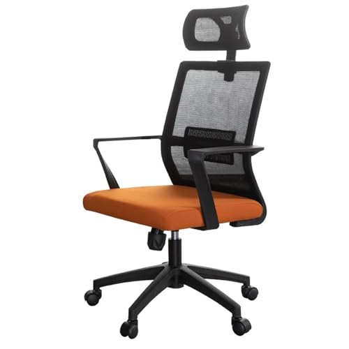 XTJS56QB Hohe Rückenlehne Ergonomischer Netzstuhl mit hoher Rückenlehne, Lendenwirbelstütze und Verstellbarer Kopfstütze. Rollbarer Arbeitsdrehstuhl Einstellbar(Orange) von XTJS56QB
