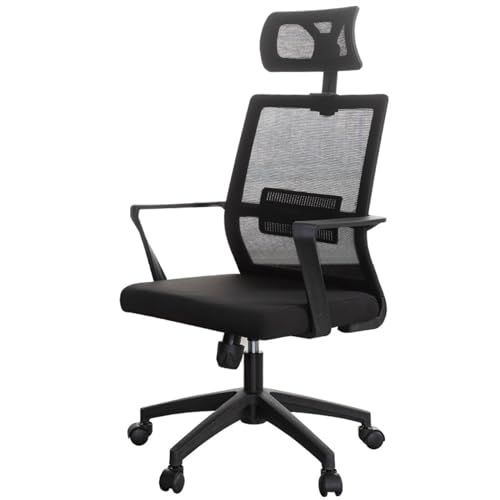 XTJS56QB Hohe Rückenlehne Ergonomischer Netzstuhl mit hoher Rückenlehne, Lendenwirbelstütze und Verstellbarer Kopfstütze. Rollbarer Arbeitsdrehstuhl Einstellbar(Schwarz) von XTJS56QB