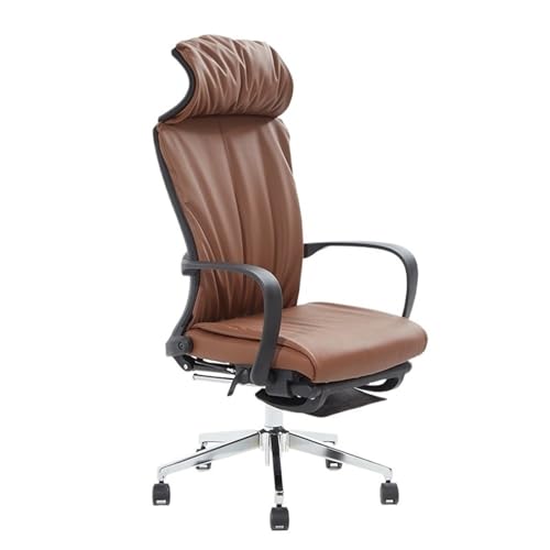XTJS56QB Hohe Rückenlehne Ergonomischer Stuhl mit Kopfkissen Leder-Bürostuhl Verstellbarer und drehbarer Chefsessel Bequemer Stuhl mit hoher Rückenlehne Arbeitszimmerstuhl Einstellbar(Bruin) von XTJS56QB