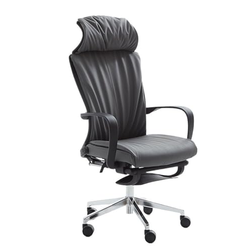 XTJS56QB Hohe Rückenlehne Ergonomischer Stuhl mit Kopfkissen Leder-Bürostuhl Verstellbarer und drehbarer Chefsessel Bequemer Stuhl mit hoher Rückenlehne Arbeitszimmerstuhl Einstellbar(Grigio) von XTJS56QB