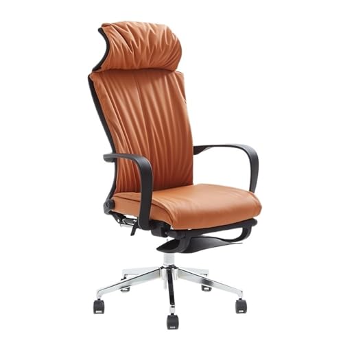 XTJS56QB Hohe Rückenlehne Ergonomischer Stuhl mit Kopfkissen Leder-Bürostuhl Verstellbarer und drehbarer Chefsessel Bequemer Stuhl mit hoher Rückenlehne Arbeitszimmerstuhl Einstellbar(Orange) von XTJS56QB