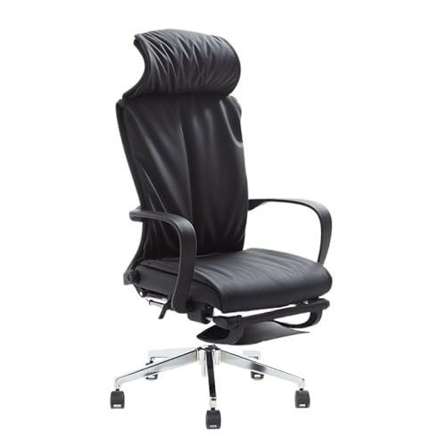 XTJS56QB Hohe Rückenlehne Ergonomischer Stuhl mit Kopfkissen Leder-Bürostuhl Verstellbarer und drehbarer Chefsessel Bequemer Stuhl mit hoher Rückenlehne Arbeitszimmerstuhl Einstellbar(Schwarz) von XTJS56QB