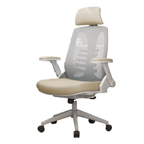 XTJS56QB Hohe Rückenlehne Ergonomischer Stuhl mit Lordosenstütze, Bürostuhl, bequemer, drehbarer Computerstuhl for das Arbeitszimmer zu Hause, Schreibtischstuhl Einstellbar(Beige) von XTJS56QB