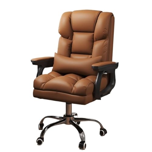 XTJS56QB Hohe Rückenlehne Ergonomisches Mittelrückenkissen mit Lendenwirbelstütze, Schreibtischstuhl for das Home-Office, Verstellbarer Executive-Stuhl aus PU-Leder mit Rollen Einstellbar(Bruin) von XTJS56QB