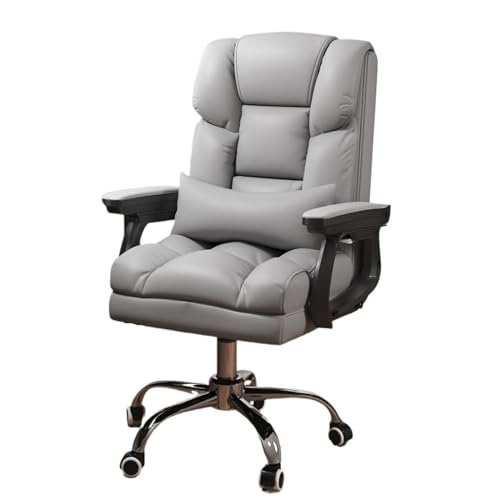 XTJS56QB Hohe Rückenlehne Ergonomisches Mittelrückenkissen mit Lendenwirbelstütze, Schreibtischstuhl for das Home-Office, Verstellbarer Executive-Stuhl aus PU-Leder mit Rollen Einstellbar(Grigio) von XTJS56QB