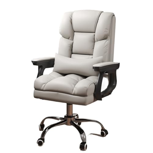 XTJS56QB Hohe Rückenlehne Ergonomisches Mittelrückenkissen mit Lendenwirbelstütze, Schreibtischstuhl for das Home-Office, Verstellbarer Executive-Stuhl aus PU-Leder mit Rollen Einstellbar(Weiß) von XTJS56QB