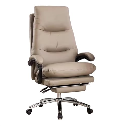 XTJS56QB Hohe Rückenlehne Home-Office-Stuhl, Freizeitstuhl, bequemer, gepolsterter Schreibtischstuhl, Schlafzimmer-/Arbeitszimmerstuhl mit hoher Rückenlehne, Bürostuhl aus PU-Leder Einstellbar(Khaki) von XTJS56QB