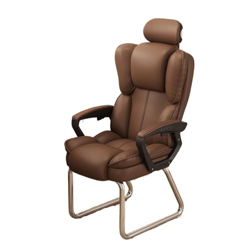 XTJS56QB Hohe Rückenlehne Home-Office-Stuhl mit hoher Rückenlehne, weicher PU-Leder-Executive-Stuhl for Empfangsmitarbeiter mit silbernem Schlittenfuß, Keine Rollen Einstellbar(Bruin) von XTJS56QB