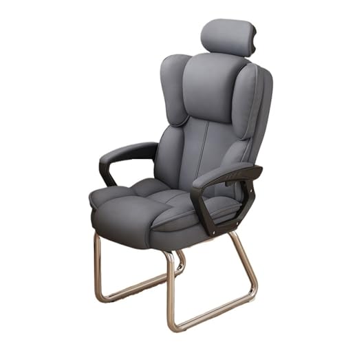 XTJS56QB Hohe Rückenlehne Home-Office-Stuhl mit hoher Rückenlehne, weicher PU-Leder-Executive-Stuhl for Empfangsmitarbeiter mit silbernem Schlittenfuß, Keine Rollen Einstellbar(Grigio) von XTJS56QB