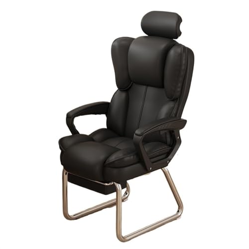 XTJS56QB Hohe Rückenlehne Home-Office-Stuhl mit hoher Rückenlehne, weicher PU-Leder-Executive-Stuhl for Empfangsmitarbeiter mit silbernem Schlittenfuß, Keine Rollen Einstellbar(Schwarz) von XTJS56QB