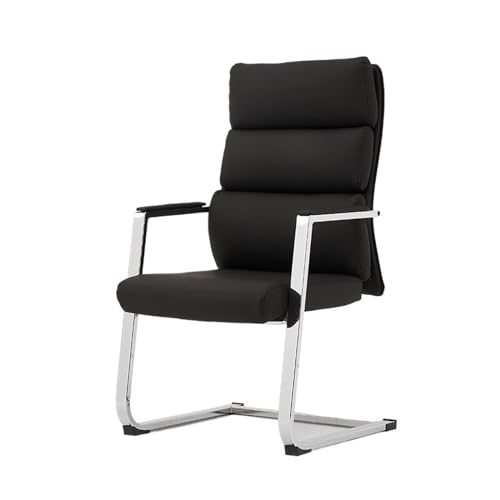 XTJS56QB Hohe Rückenlehne Home-Office-Stuhl mit mittlerer Rückenlehne und Metall-Chrom-Finish, ergonomischer Bürostuhl ohne Rollen Einstellbar(Schwarz) von XTJS56QB