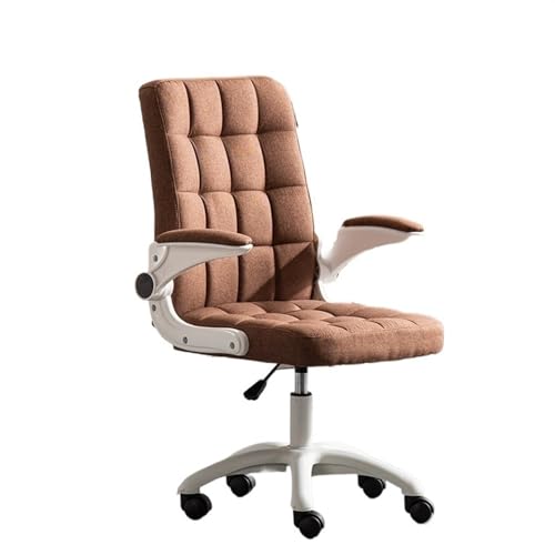 XTJS56QB Hohe Rückenlehne Home-Office-Stuhl mit verstellbaren Armlehnen, weicher und bequemer Stoff-Bürostuhl, Arbeitszimmerstuhl, mittelhohe Rückenlehne, Drehsitz Einstellbar(Bruin) von XTJS56QB