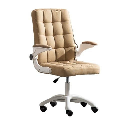 XTJS56QB Hohe Rückenlehne Home-Office-Stuhl mit verstellbaren Armlehnen, weicher und bequemer Stoff-Bürostuhl, Arbeitszimmerstuhl, mittelhohe Rückenlehne, Drehsitz Einstellbar(Khaki) von XTJS56QB