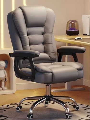 XTJS56QB Hohe Rückenlehne Home PU Leder Bürostuhl Bequemer weicher Drehstuhl Gaming Stuhl Verstellbarer Bürostuhl Einstellbar(Grigio) von XTJS56QB