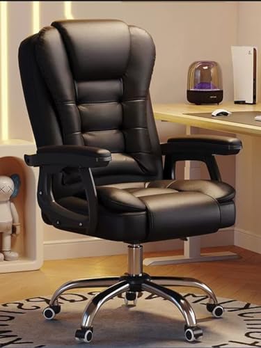XTJS56QB Hohe Rückenlehne Home PU Leder Bürostuhl Bequemer weicher Drehstuhl Gaming Stuhl Verstellbarer Bürostuhl Einstellbar(Schwarz) von XTJS56QB