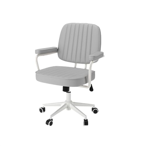 XTJS56QB Hohe Rückenlehne Schreibtischstuhl aus Leder mit mittlerer Rückenlehne, Bürostuhl aus PU-Leder mit Armlehnen, Verstellbarer Stuhl mit Rollen, Drehstuhl mit Hebefunktion Einstellbar(Grigio) von XTJS56QB