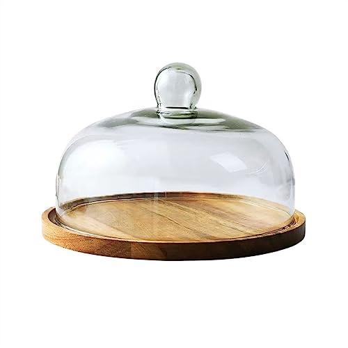 XTJS56QB Multifunktional Holz Kuchen Platte Transparent Glas Abdeckung Dessert Tisch Brot Dim Sum Display Tray Tortenständer(Groß) von XTJS56QB
