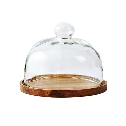 XTJS56QB Multifunktional Holz Kuchen Platte Transparent Glas Abdeckung Dessert Tisch Brot Dim Sum Display Tray Tortenständer(Klein) von XTJS56QB