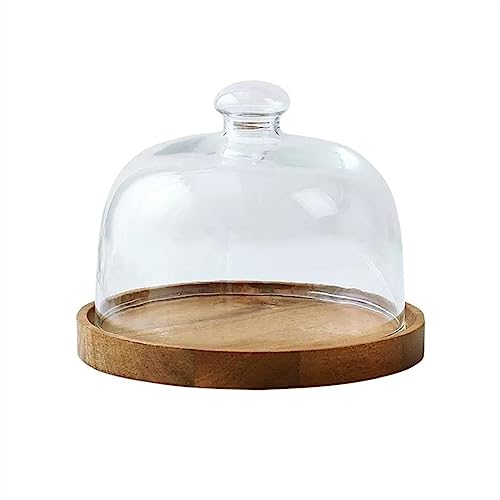 XTJS56QB Multifunktional Holz Kuchen Platte Transparent Glas Abdeckung Dessert Tisch Brot Dim Sum Display Tray Tortenständer(XS) von XTJS56QB