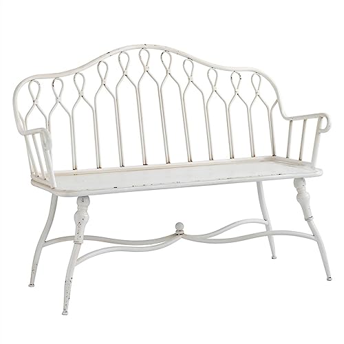 XTJS56QB Ruhebank 47,2-Zoll-Gartenbank mit Rückenlehne im Retro-Stil, weißes Eisen, geeignet for Terrasse, Balkon, Hinterhof Außenbereich von XTJS56QB