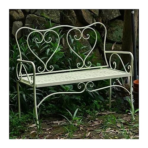 XTJS56QB Ruhebank Gartenbank, Herzförmige Metall-Außenbank mit Rückenlehne, Eleganter Terrassen-Freizeitsitz for 2 Personen Außenbereich(Ivory) von XTJS56QB