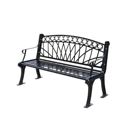 XTJS56QB Ruhebank Gartenbank aus Gusseisen mit Hohlrahmen-Rückenlehne, Freizeitsitz mit Armlehnen, Schwarze Gartenmöbel (150 cm) Außenbereich von XTJS56QB