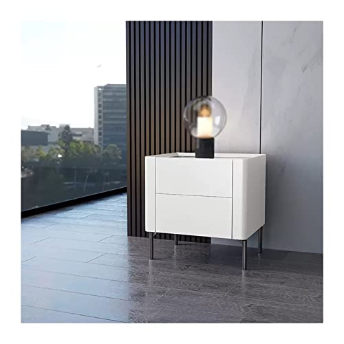 XTJS56QB Storage Eleganter weißer Nachttisch mit 2 Schubladen und marmorgemusterter Schieferplatte, hohe Metallbeine, Kleiner Beistelltisch for Schlafzimmer und Wohnzimmer Shelf(L40xD40xH50cm) von XTJS56QB
