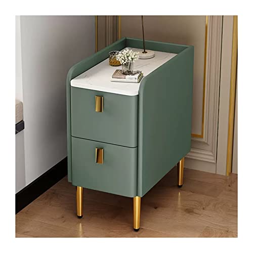 XTJS56QB Storage Grüne Nachttische mit 2 Schubladen, Nachttische aus Pu-Leder und Holz, schmaler Beistelltisch Shelf(L35xD40xH50cm) von XTJS56QB