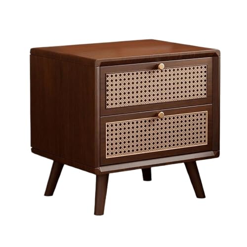 XTJS56QB Storage Handgemachter Rattan Gewebter Nachttisch aus Holz Einfacher Schlafzimmer-Aufbewahrungsschrank mit Zwei Schubladen Kleiner Spind Shelf(Bruin) von XTJS56QB