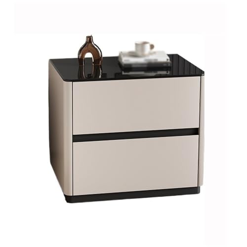 XTJS56QB Storage Holz Nachttisch Schlafzimmer Haushalt Khaki Farbe Nachttisch Lagerung Doppel Schublade Glas Schrank Gesicht Shelf(Klein) von XTJS56QB