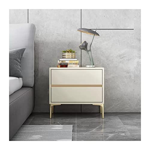 XTJS56QB Storage Moderner Nachttisch aus weißem Kunstleder, Nachttisch aus Holz mit 2 Schubladen und stummgeschalteter Führungsschiene, Schlafzimmer- und Wohnzimmermöbel Shelf(Beige,L50xD40xH48cm) von XTJS56QB