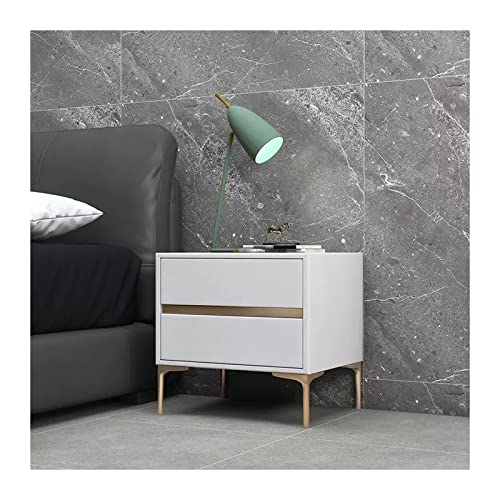 XTJS56QB Storage Moderner Nachttisch aus weißem Kunstleder, Nachttisch aus Holz mit 2 Schubladen und stummgeschalteter Führungsschiene, Schlafzimmer- und Wohnzimmermöbel Shelf(Weiß,L50xD40xH48cm) von XTJS56QB