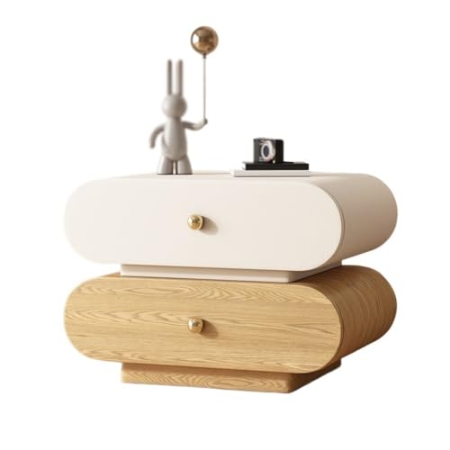 XTJS56QB Storage Nachttisch aus Holz mit Zwei Schubladen, einfacher Lagerschrank for das Schlafzimmer, Lagerschrank for Zuhause, Weiß- und Khakifarben Shelf(Mittel) von XTJS56QB