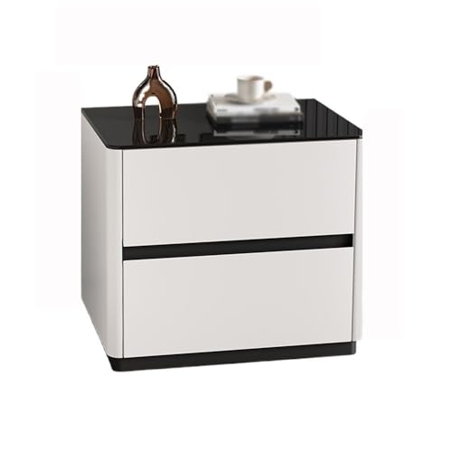 XTJS56QB Storage Weiß Holz Nachttisch Schlafzimmer Haushalt Nacht Lagerung Doppel Schublade Glas Schrank Tops Shelf(Mittel) von XTJS56QB