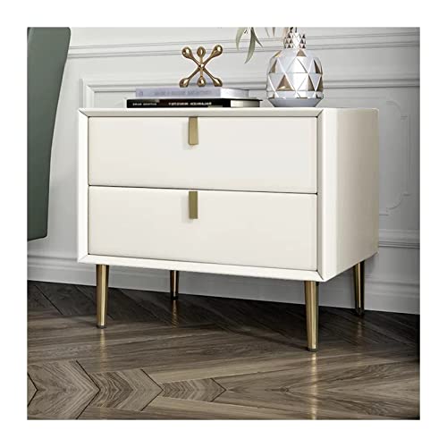 XTJS56QB Storage Weißer Nachttisch aus Kunstleder mit 2 Schubladen, moderner Nachttisch aus Holz mit goldenen Tischbeinen, Nachttische for Schlafzimmer-Wohnzimmermöbel Shelf(L40xD40xH48cm) von XTJS56QB