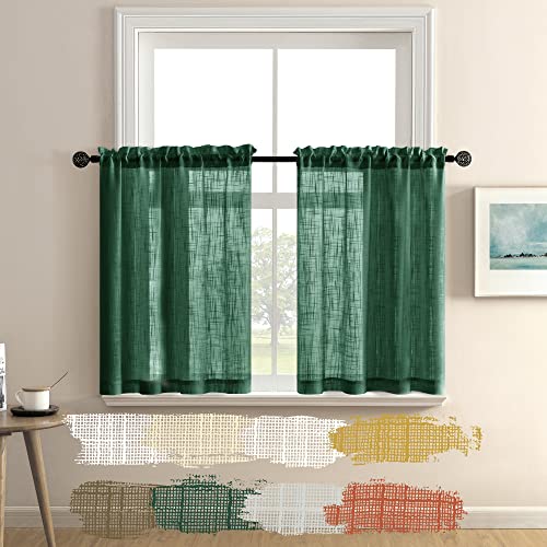 Hunter Green Kitchen Curtains Christmas Decorations Room Decor Short Bathroom Semi Sheer Linen Cafe Tier Dark Emerald Green Curtains for Bedroom Small Window Treatments Sets 2 Pack 24 Length Evergreen von XTMYI