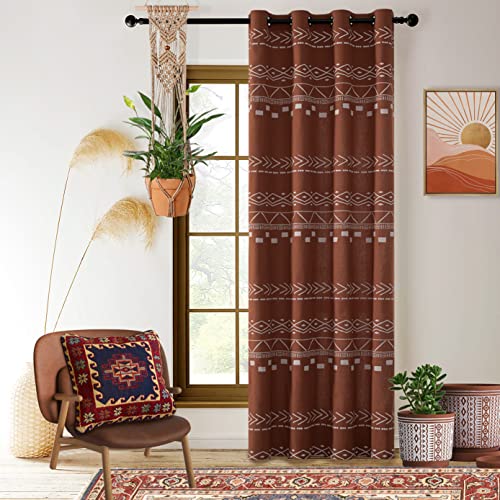 Rost-Vorhänge, 213 cm Länge für Wohnzimmer, halbdurchsichtig/Verdunkelung, Schlammtuch, Mitte des Jahrhunderts, Herbst, böhmische Dekor/afrikanisches Hippie/Boho-Fenstervorhänge für Schlafzimmer, 213 von XTMYI